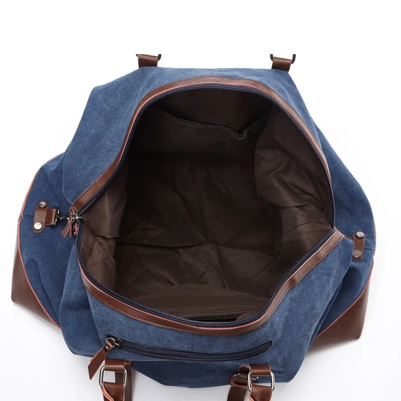 Canvas and Leather Weekend Tote Bag Overnight Duffle Bag Travel Weekender Bag