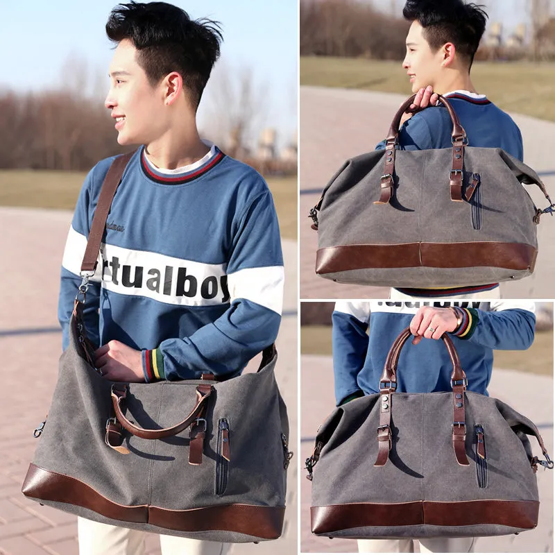 Canvas and Leather Weekend Tote Bag Overnight Duffle Bag Travel Weekender Bag