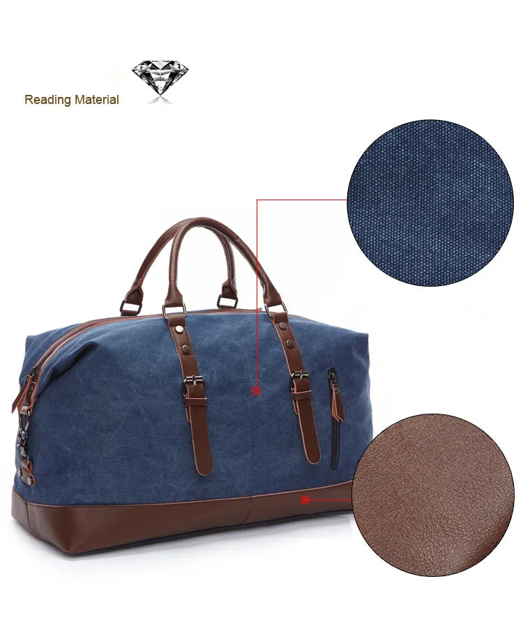 Canvas and Leather Weekend Tote Bag Overnight Duffle Bag Travel Weekender Bag