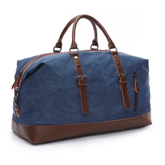 Canvas and Leather Weekend Tote Bag Overnight Duffle Bag Travel Weekender Bag