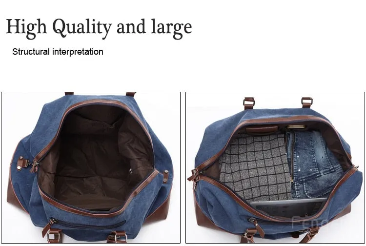 Canvas and Leather Weekend Tote Bag Overnight Duffle Bag Travel Weekender Bag