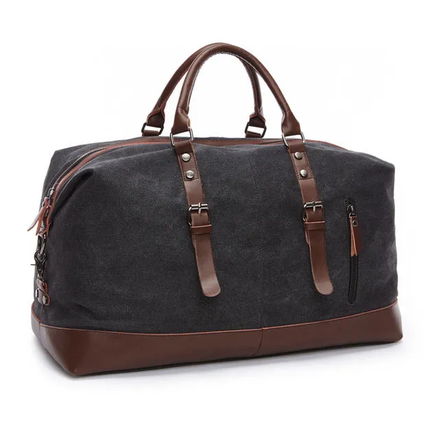 Canvas and Leather Weekend Tote Bag Overnight Duffle Bag Travel Weekender Bag