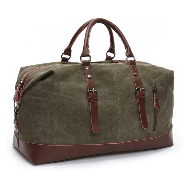 Canvas and Leather Weekend Tote Bag Overnight Duffle Bag Travel Weekender Bag