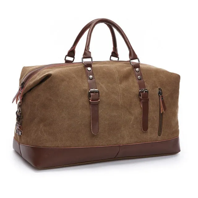 Canvas and Leather Weekend Tote Bag Overnight Duffle Bag Travel Weekender Bag