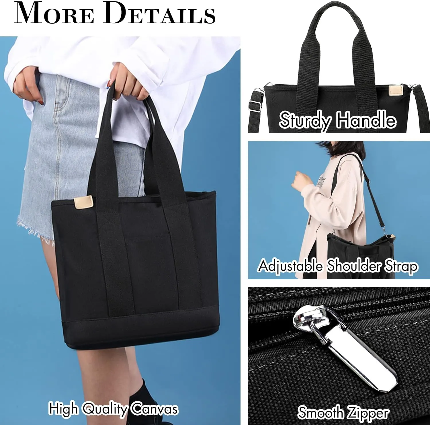Canvas Tote Bag for Women,Small Totes Bags with Zipper Cute Crossbody Purse with Pockets Large Shoulder Handbag,2 Sizes