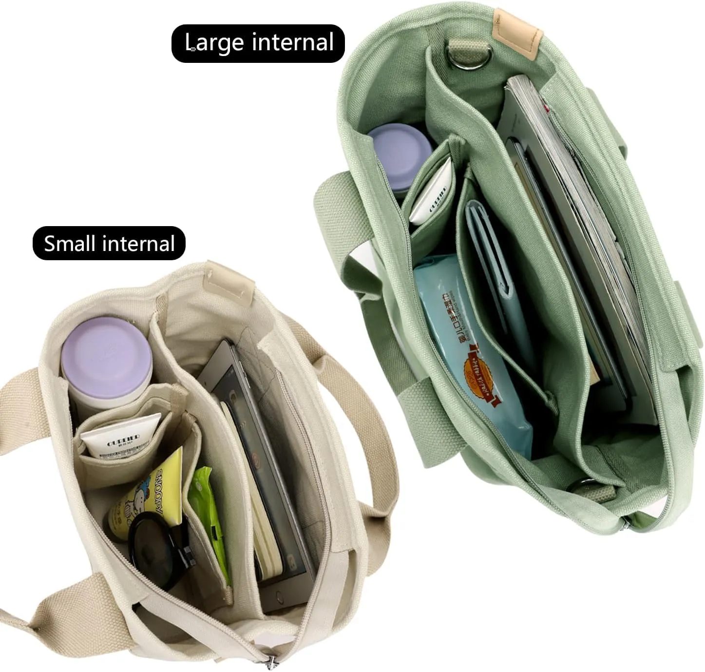 Canvas Tote Bag for Women,Small Totes Bags with Zipper Cute Crossbody Purse with Pockets Large Shoulder Handbag,2 Sizes