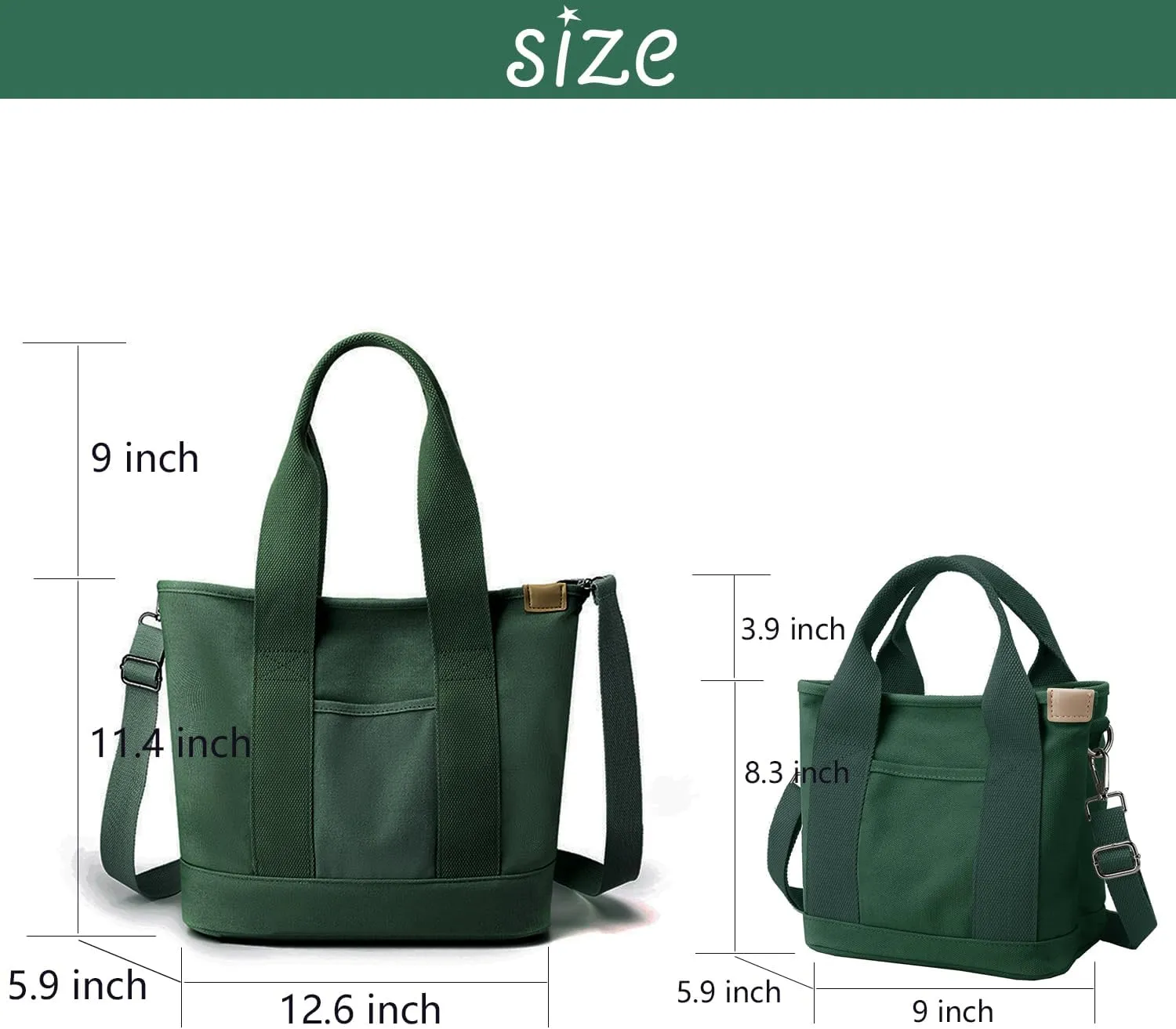 Canvas Tote Bag for Women,Small Totes Bags with Zipper Cute Crossbody Purse with Pockets Large Shoulder Handbag,2 Sizes