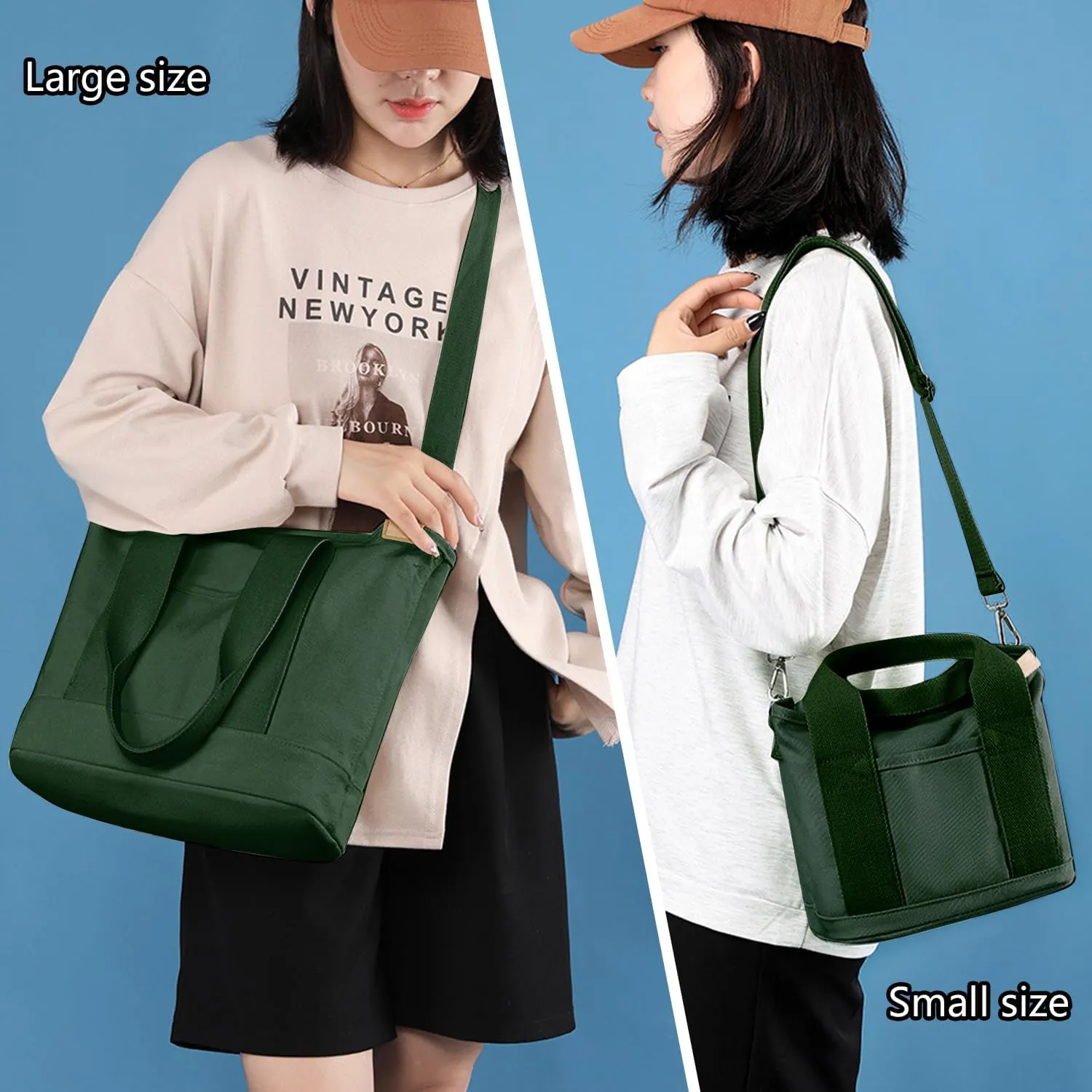 Canvas Tote Bag for Women,Small Totes Bags with Zipper Cute Crossbody Purse with Pockets Large Shoulder Handbag,2 Sizes