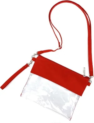 CAREOR Clear Tote Bag - Adjustable Cross Body Strap Bag, NFL Approved Clear Vinyl Bag Game Day Crossbody Handbag Bag with Zip for Work School Sports Games, red, tote bags