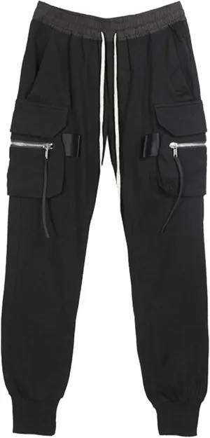 cargo pants multi-pocket casual pants for men(Black,L)