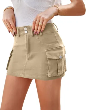 Cargo Skirts for Women Button High Waisted Mini Bodycon Skirt Y2k Summer Cowgirl Jean Skort Multi Pockets Streetwear