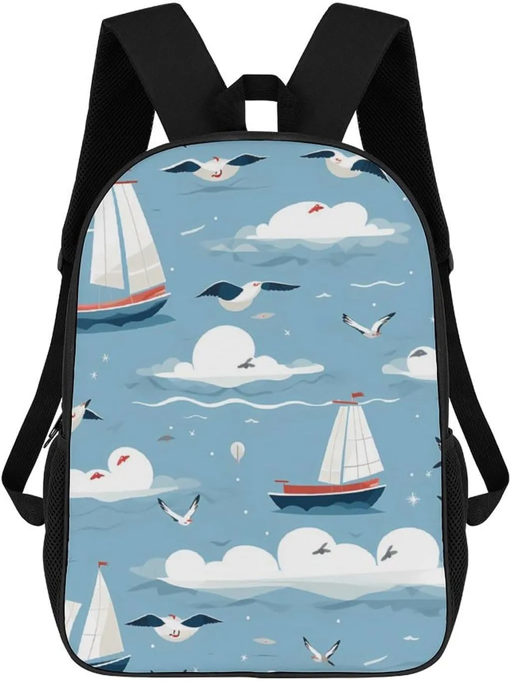 Cartoon Sailing Boat Cute Seagull Travel Backpack Carry On Backpack 17 Inch Laptop Bag Casual Daypack for Weekender Business Hiking