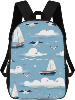 Cartoon Sailing Boat Cute Seagull Travel Backpack Carry On Backpack 17 Inch Laptop Bag Casual Daypack for Weekender Business Hiking