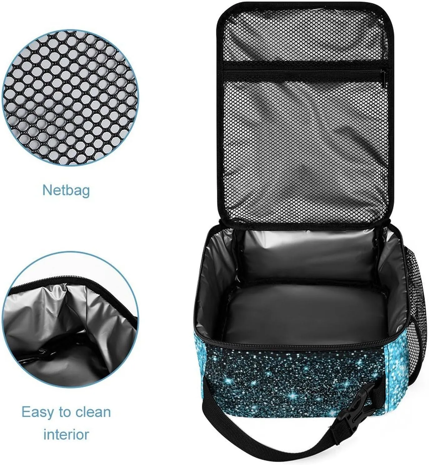 Casual Bags Set Blue Bling Glitter Sparkle Print Backpack Lunch Box Pencil Case for Kids Girls Boys School Bookbag for Students Children