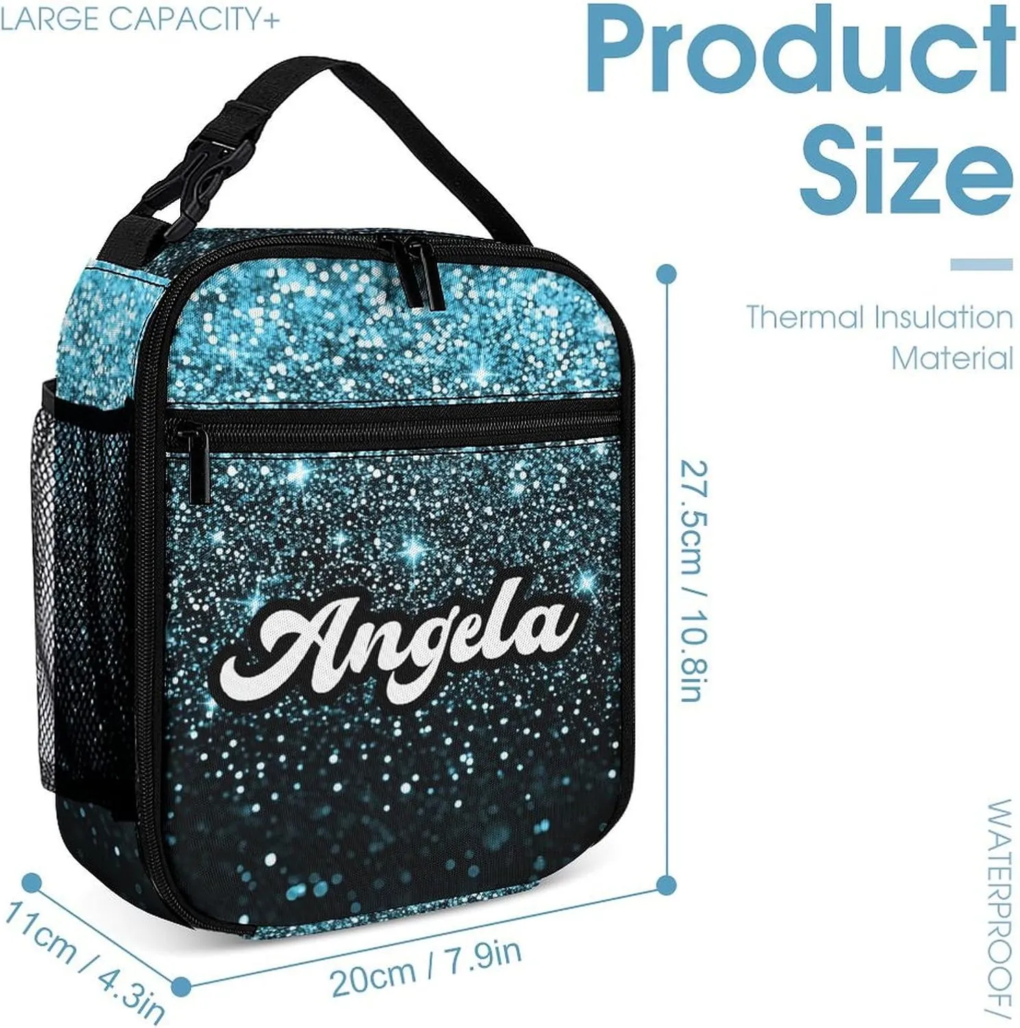 Casual Bags Set Blue Bling Glitter Sparkle Print Backpack Lunch Box Pencil Case for Kids Girls Boys School Bookbag for Students Children