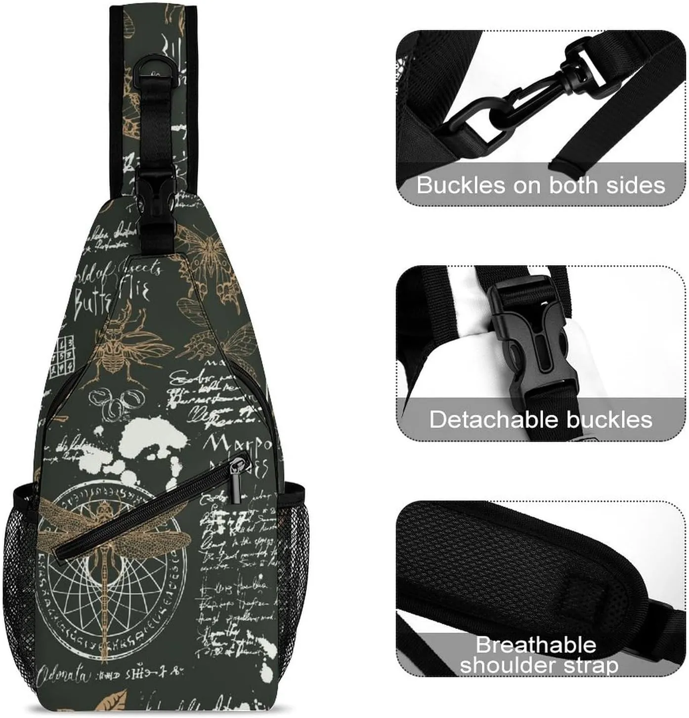 Casual Sling Backpack Butterflies-black Pattern Chest Bags Crossbody Sling Bag Travel Hiking Daypack Shoulder Bag for Women Men, 38x20cm, Style-5