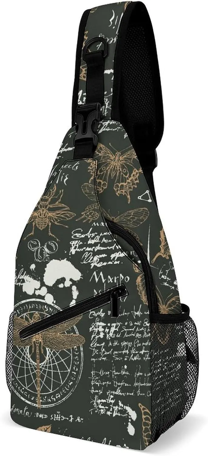 Casual Sling Backpack Butterflies-black Pattern Chest Bags Crossbody Sling Bag Travel Hiking Daypack Shoulder Bag for Women Men, 38x20cm, Style-5