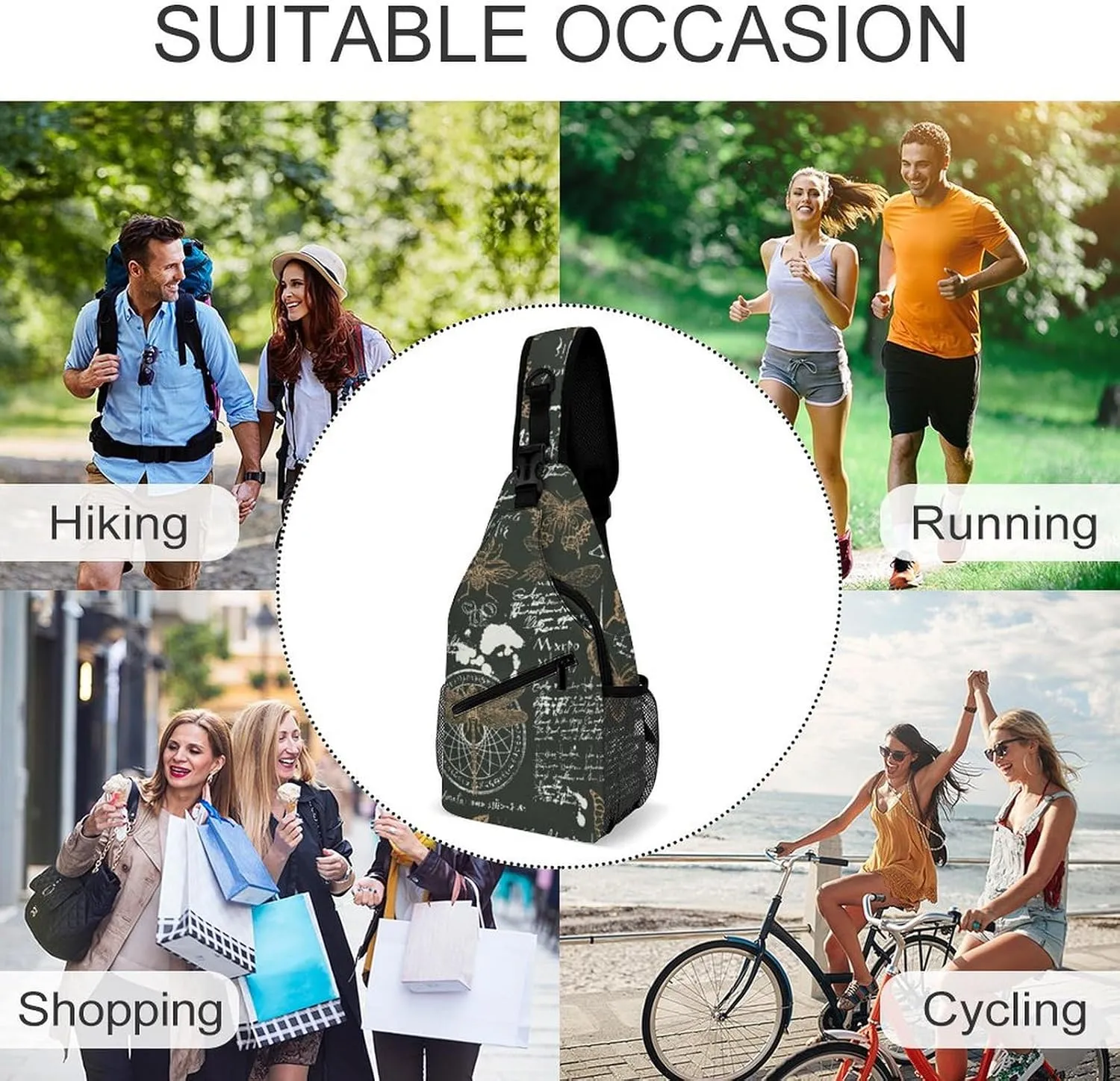 Casual Sling Backpack Butterflies-black Pattern Chest Bags Crossbody Sling Bag Travel Hiking Daypack Shoulder Bag for Women Men, 38x20cm, Style-5