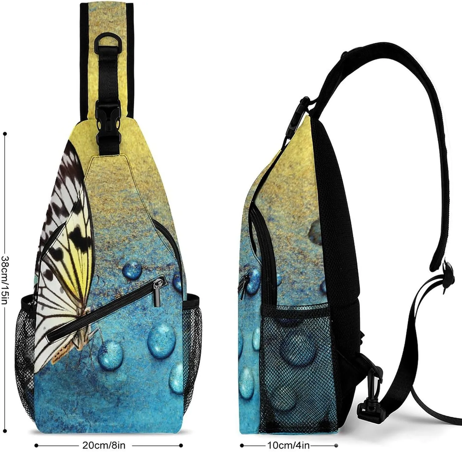 Casual Sling Backpack Butterfly-yellow-black-print Chest Bags Crossbody Sling Bag Travel Hiking Daypack Shoulder Bag for Women Men, 38x20cm, Style-2