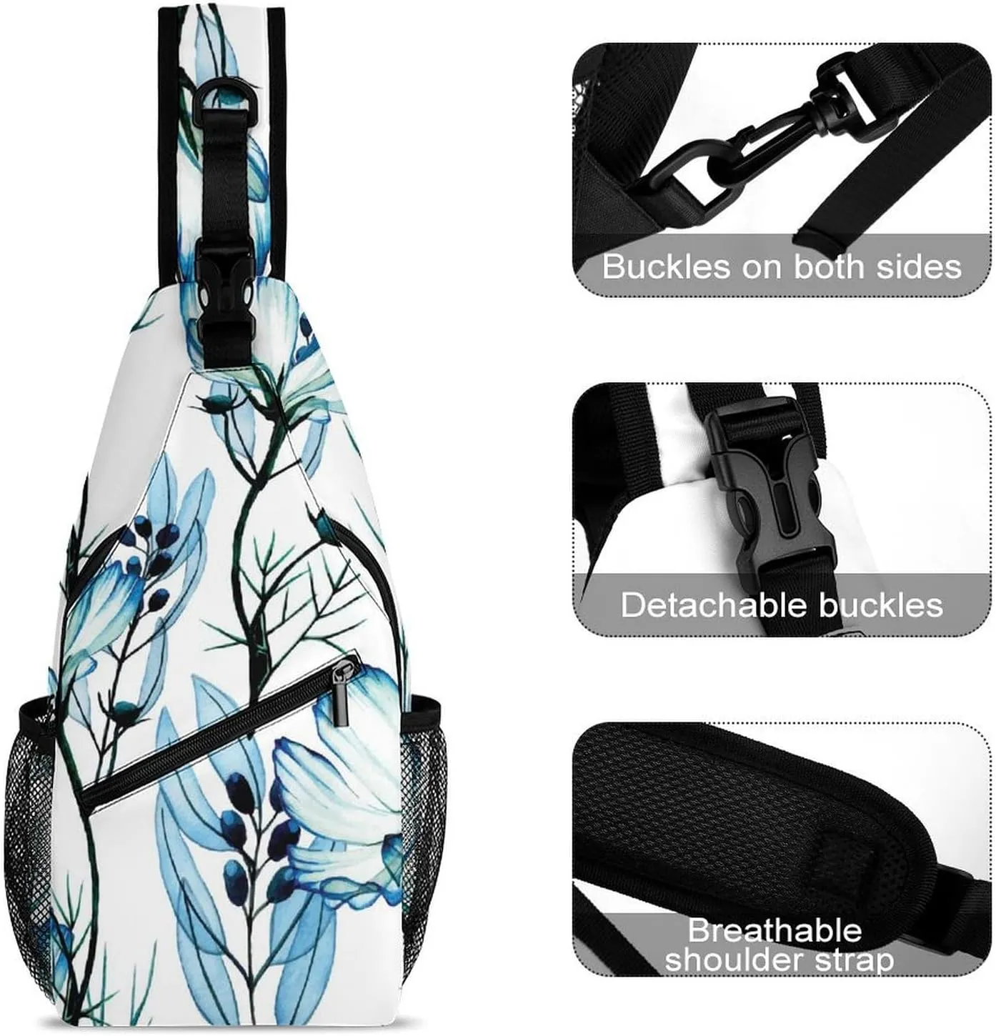 Casual Sling Backpack Chamomile-flowers-print Chest Bags Crossbody Sling Bag Travel Hiking Daypack Shoulder Bag for Women Men, 38x20cm, Style-4