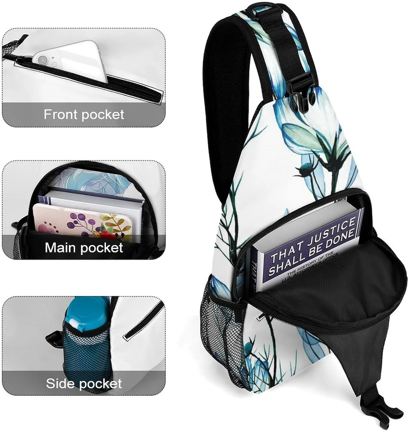 Casual Sling Backpack Chamomile-flowers-print Chest Bags Crossbody Sling Bag Travel Hiking Daypack Shoulder Bag for Women Men, 38x20cm, Style-4