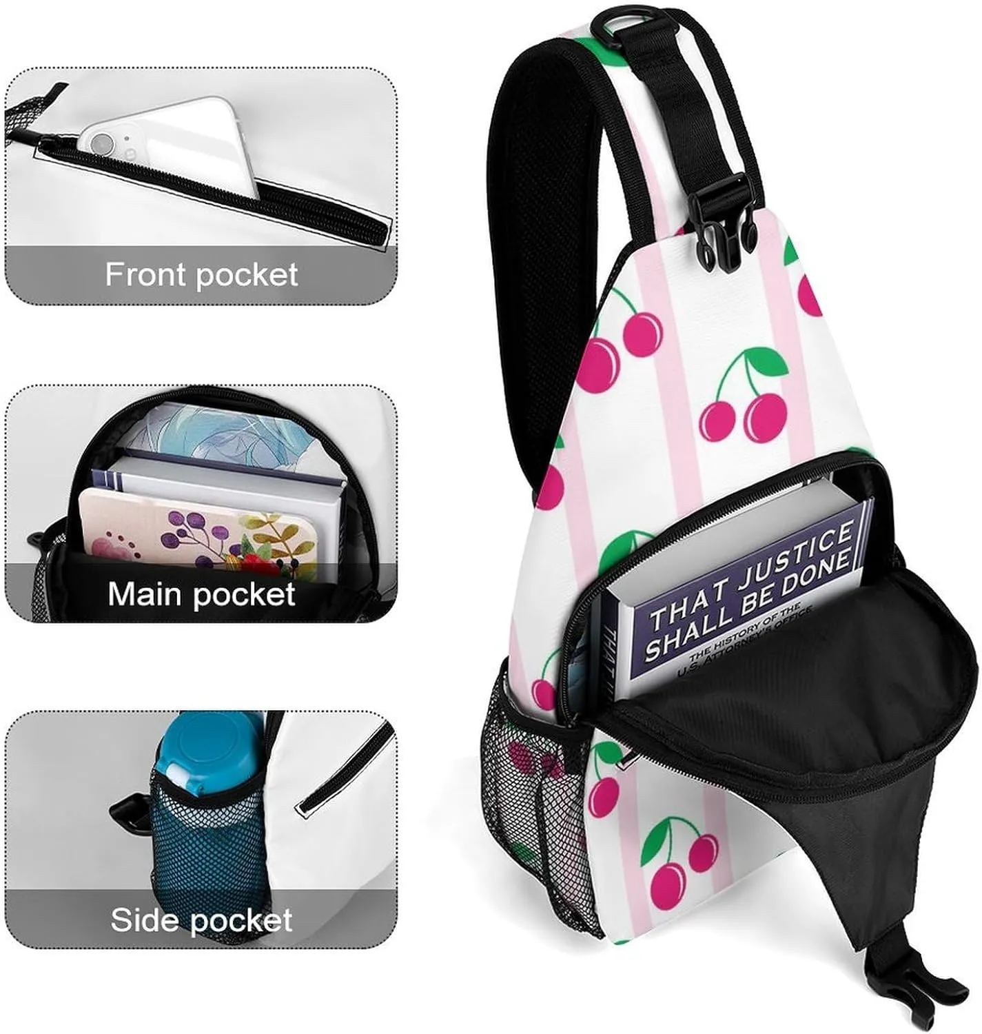 Casual Sling Backpack Cherry-red-print Chest Bags Crossbody Sling Bag Travel Hiking Daypack Shoulder Bag for Women Men