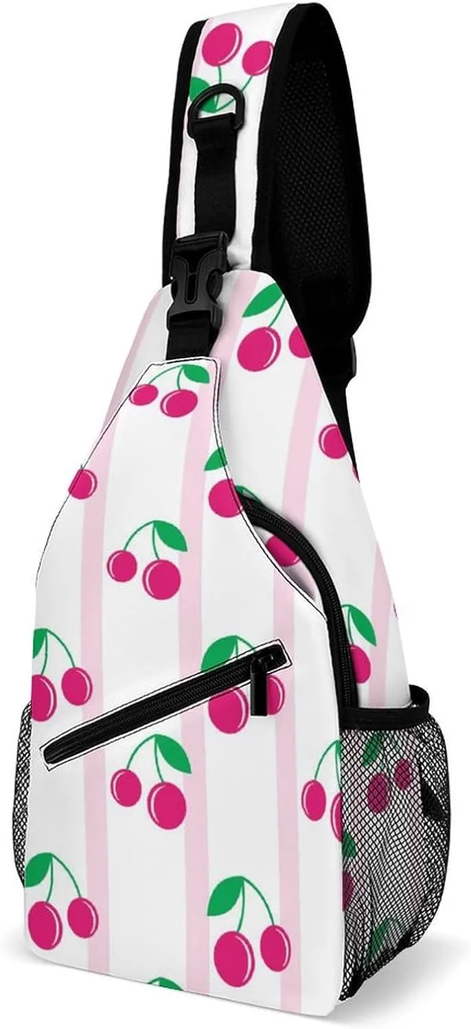 Casual Sling Backpack Cherry-red-print Chest Bags Crossbody Sling Bag Travel Hiking Daypack Shoulder Bag for Women Men