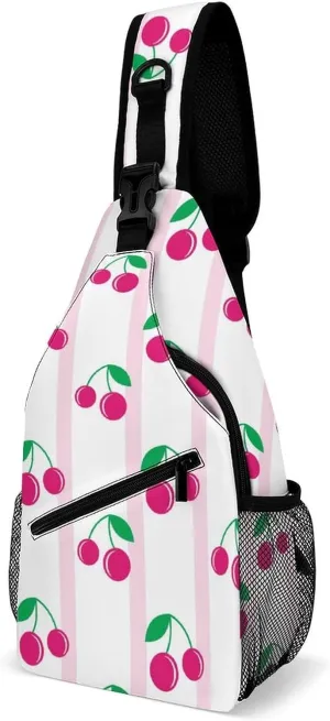Casual Sling Backpack Cherry-red-print Chest Bags Crossbody Sling Bag Travel Hiking Daypack Shoulder Bag for Women Men