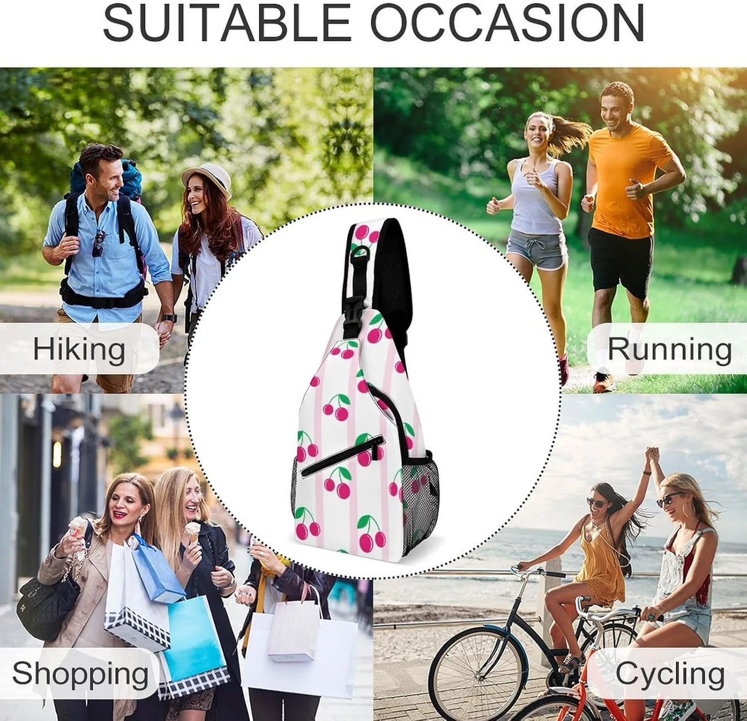 Casual Sling Backpack Cherry-red-print Chest Bags Crossbody Sling Bag Travel Hiking Daypack Shoulder Bag for Women Men