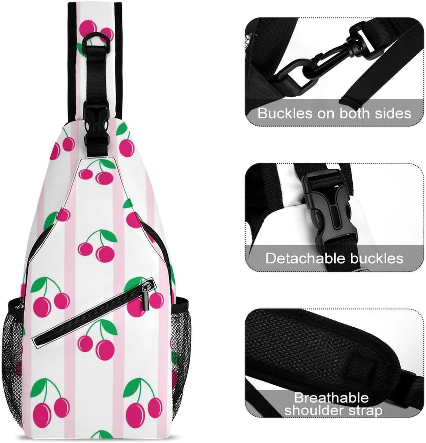 Casual Sling Backpack Cherry-red-print Chest Bags Crossbody Sling Bag Travel Hiking Daypack Shoulder Bag for Women Men