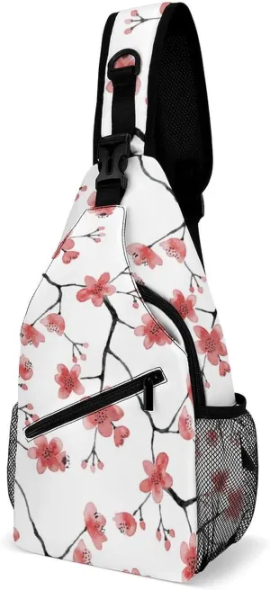 Casual Sling Backpack Cherry-watercolor-flowers Chest Bags Crossbody Sling Bag Travel Hiking Daypack Shoulder Bag for Women Men