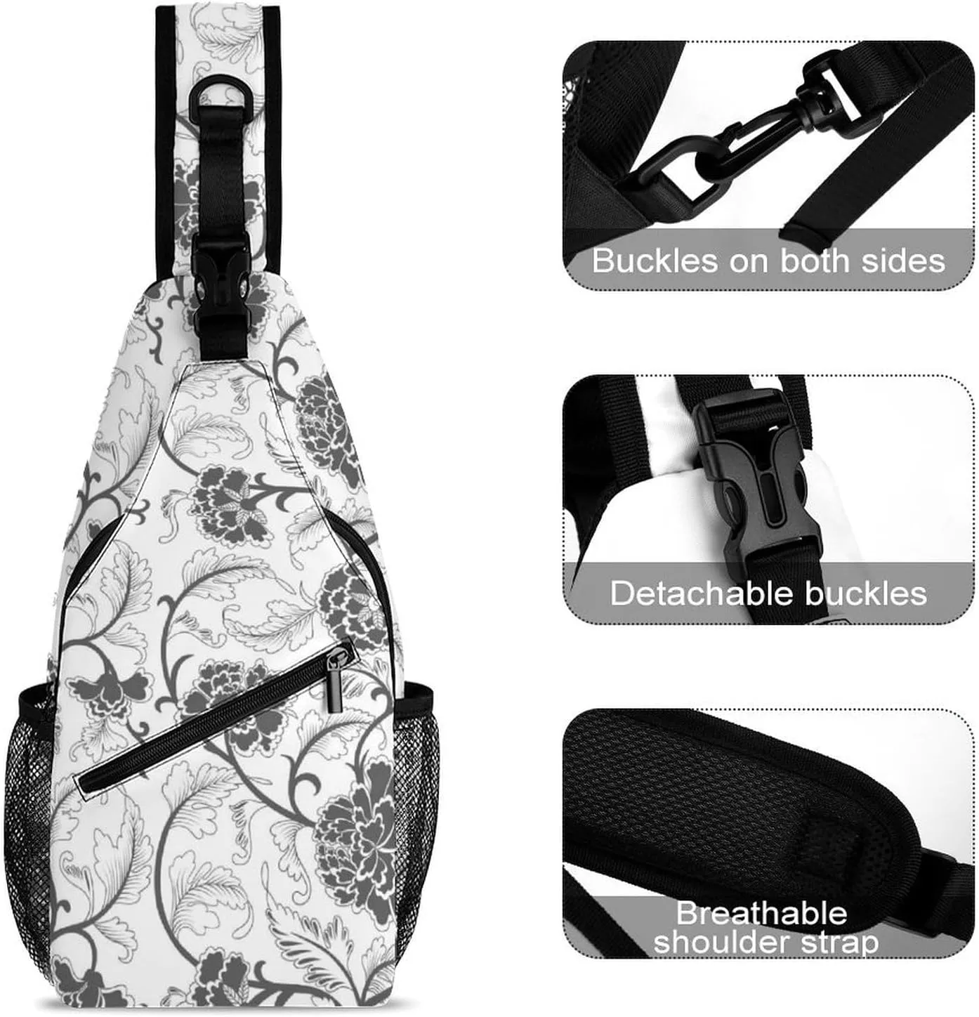 Casual Sling Backpack Chinese-pattern Chest Bags Crossbody Sling Bag Travel Hiking Daypack Shoulder Bag for Women Men, 38x20cm, Style