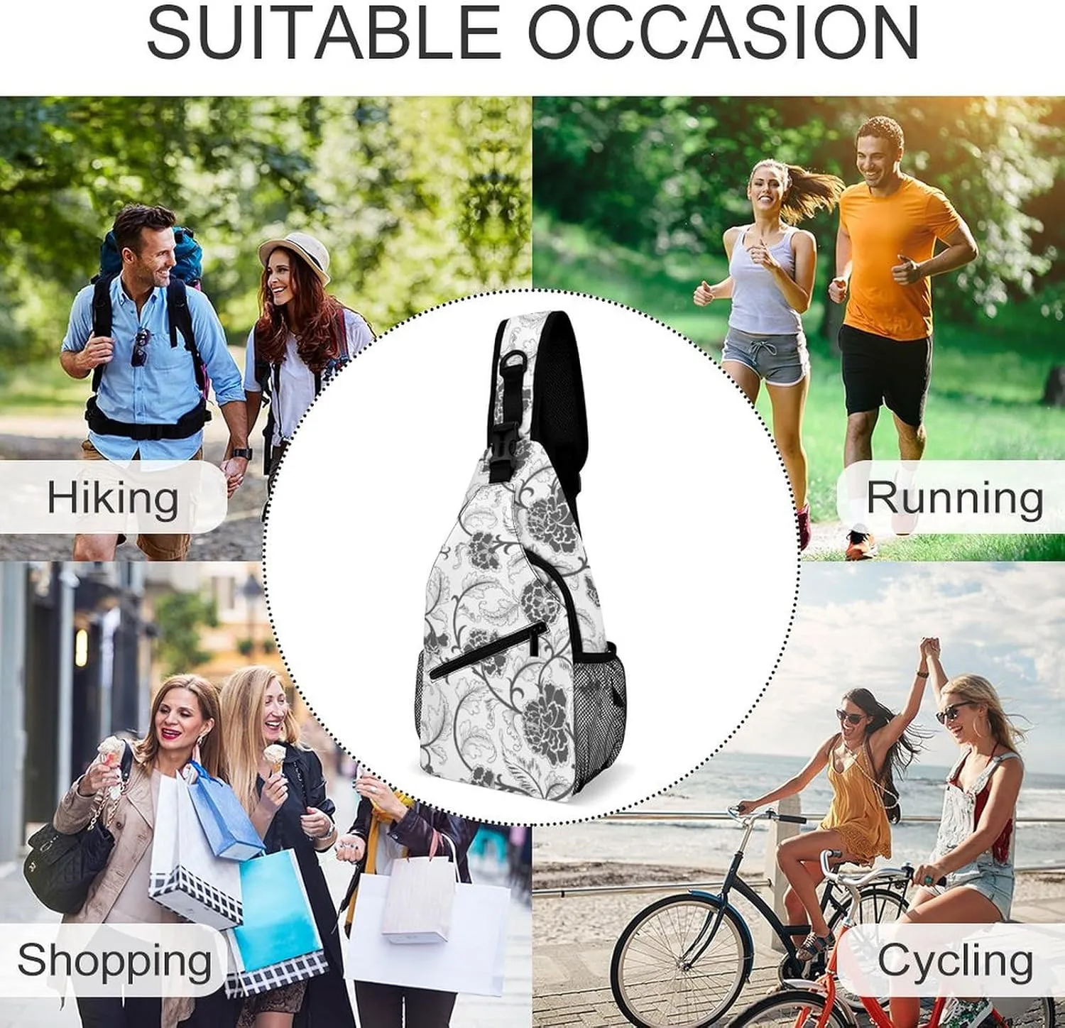 Casual Sling Backpack Chinese-pattern Chest Bags Crossbody Sling Bag Travel Hiking Daypack Shoulder Bag for Women Men, 38x20cm, Style