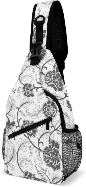 Casual Sling Backpack Chinese-pattern Chest Bags Crossbody Sling Bag Travel Hiking Daypack Shoulder Bag for Women Men, 38x20cm, Style