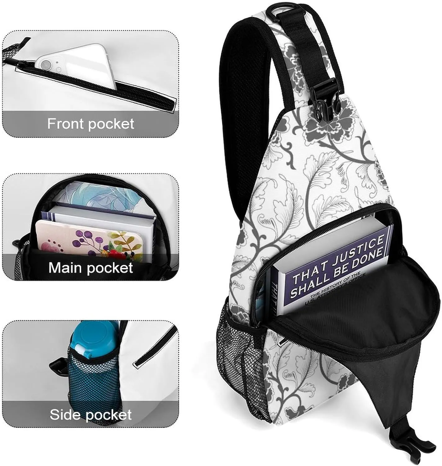 Casual Sling Backpack Chinese-pattern Chest Bags Crossbody Sling Bag Travel Hiking Daypack Shoulder Bag for Women Men, 38x20cm, Style