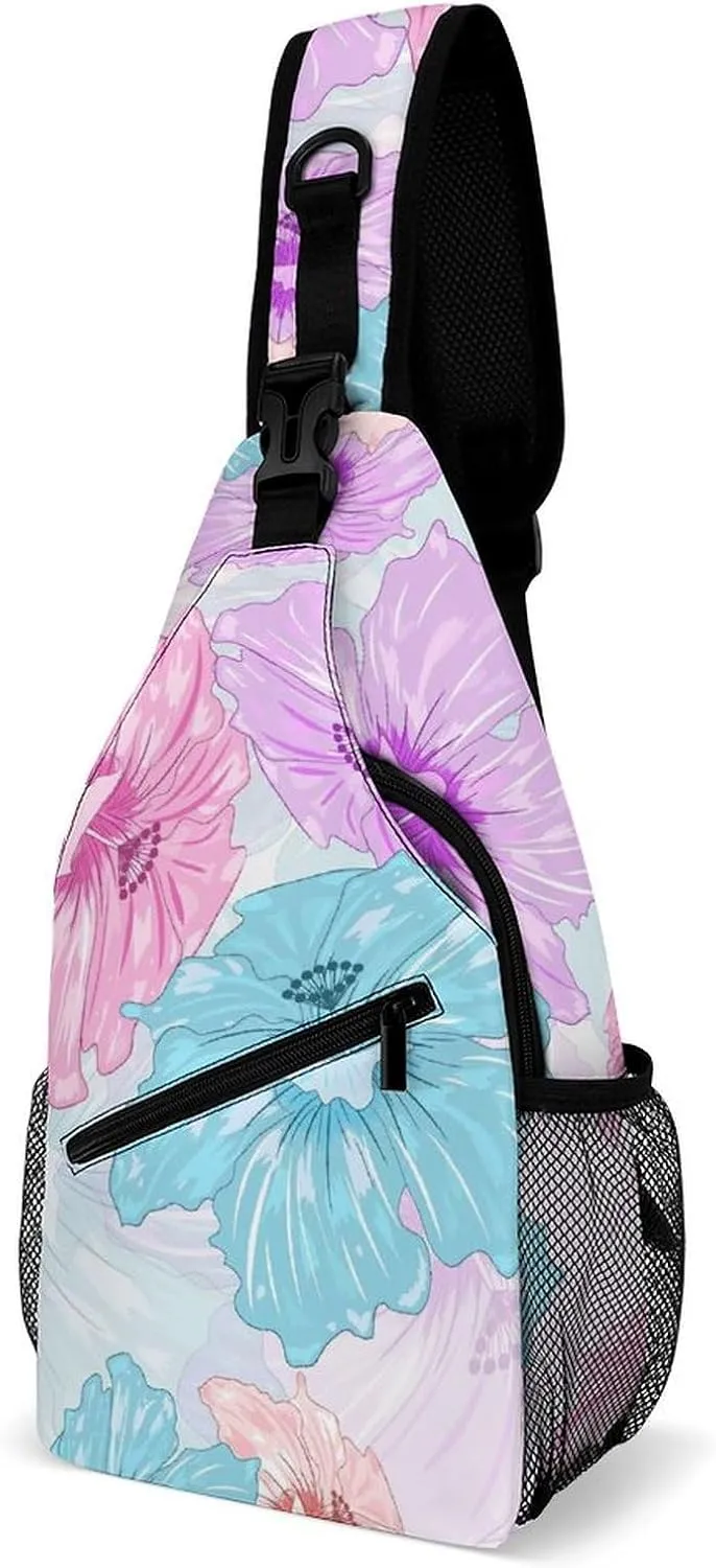 Casual Sling Backpack Colorful Flowers Texture Chest Bags Crossbody Sling Bag Travel Hiking Daypack Shoulder Bag for Women Men