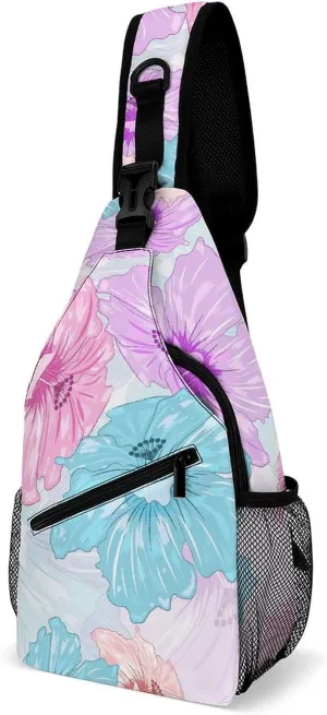 Casual Sling Backpack Colorful Flowers Texture Chest Bags Crossbody Sling Bag Travel Hiking Daypack Shoulder Bag for Women Men