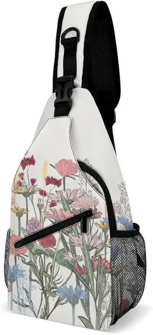 Casual Sling Backpack Daisy-flowers-vintage-style Chest Bags Crossbody Sling Bag Travel Hiking Daypack Shoulder Bag for Women Men, 38x20cm