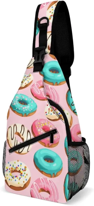 Casual Sling Backpack Donuts-print Chest Bags Crossbody Sling Bag Travel Hiking Daypack Shoulder Bag for Women Men
