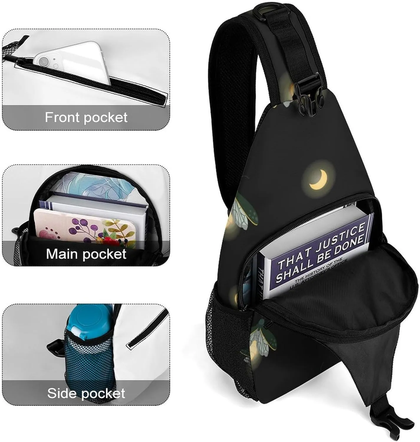 Casual Sling Backpack Fireflies-pattern Chest Bags Crossbody Sling Bag Travel Hiking Daypack Shoulder Bag for Women Men
