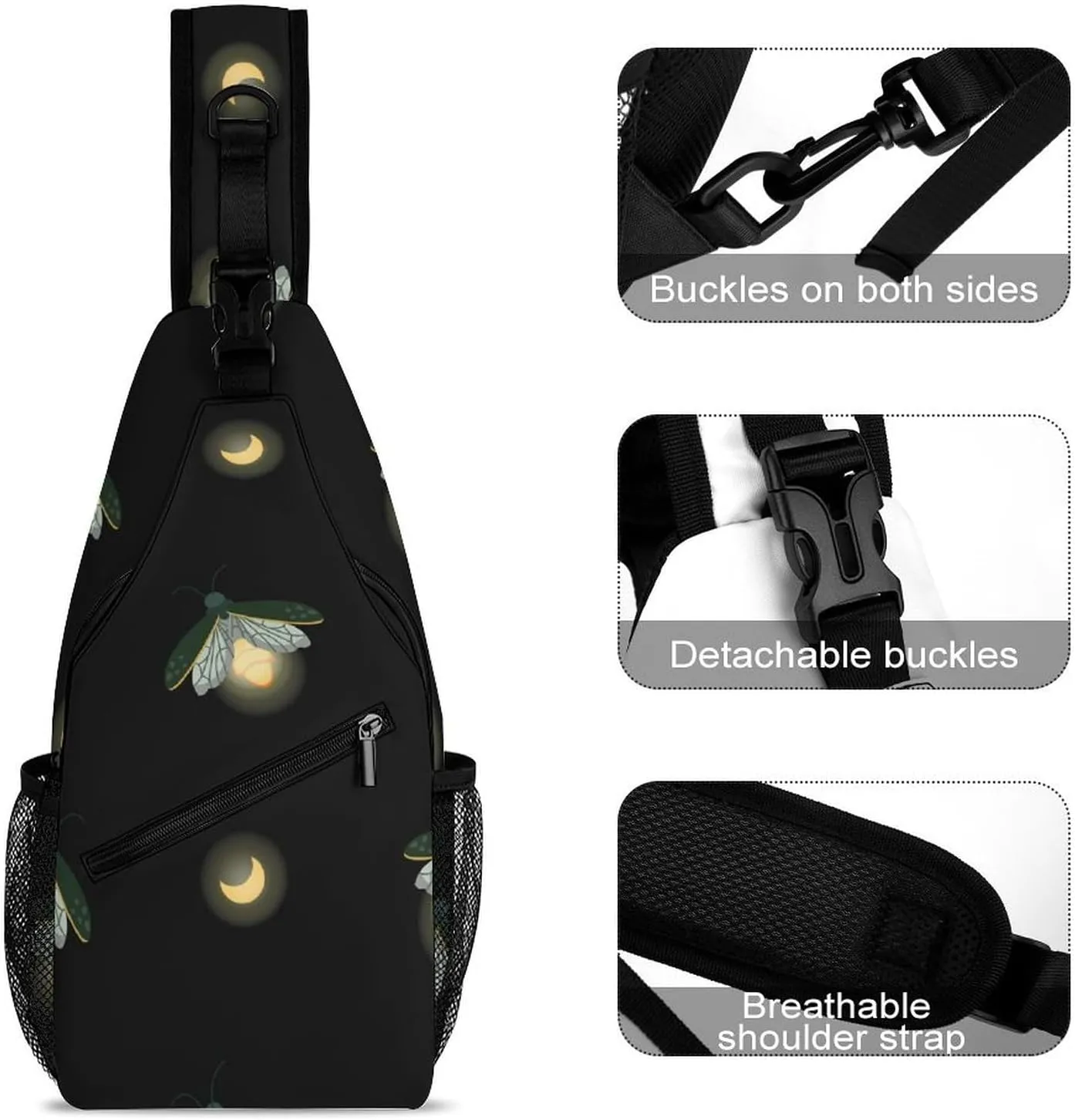 Casual Sling Backpack Fireflies-pattern Chest Bags Crossbody Sling Bag Travel Hiking Daypack Shoulder Bag for Women Men