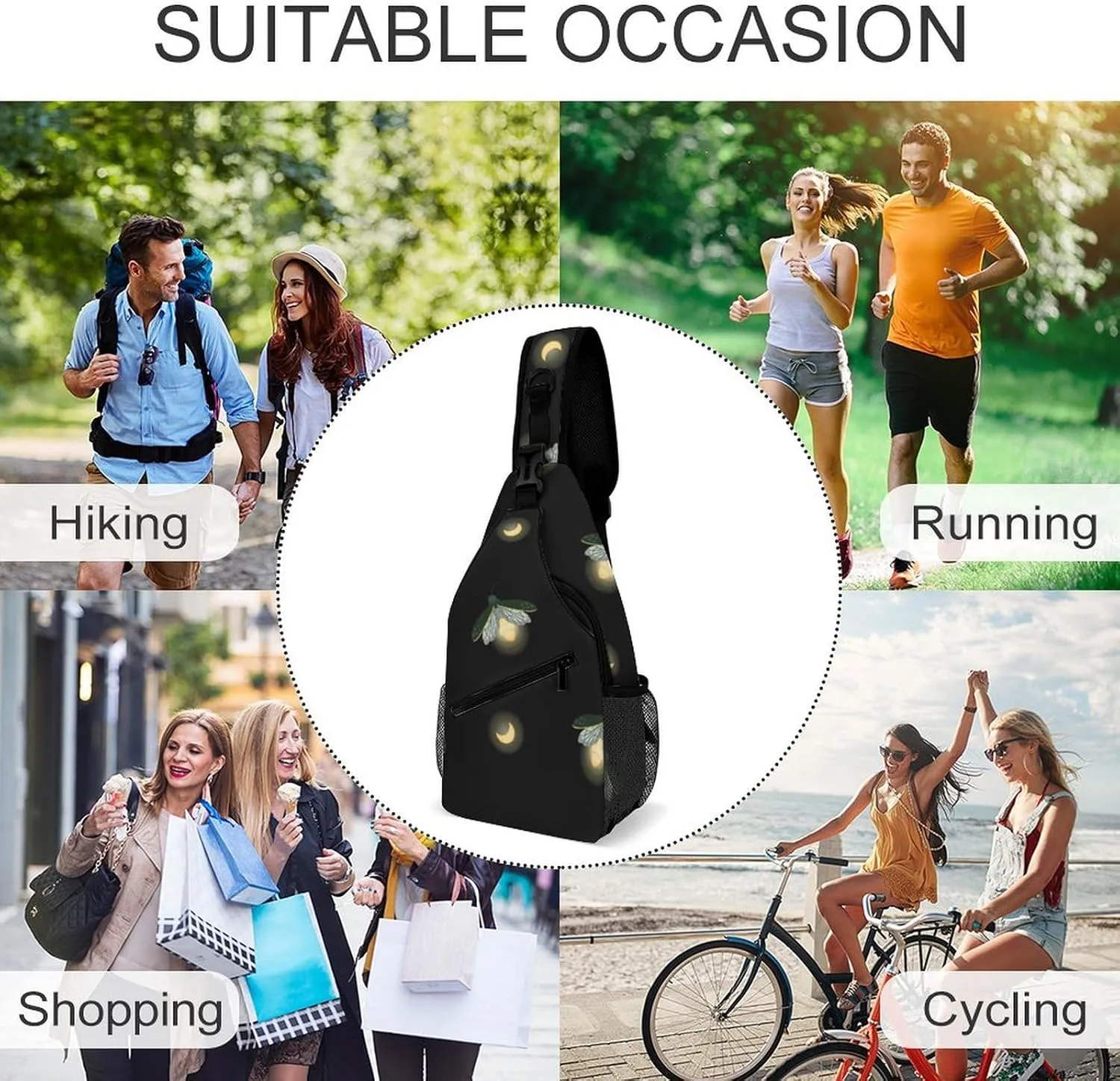 Casual Sling Backpack Fireflies-pattern Chest Bags Crossbody Sling Bag Travel Hiking Daypack Shoulder Bag for Women Men