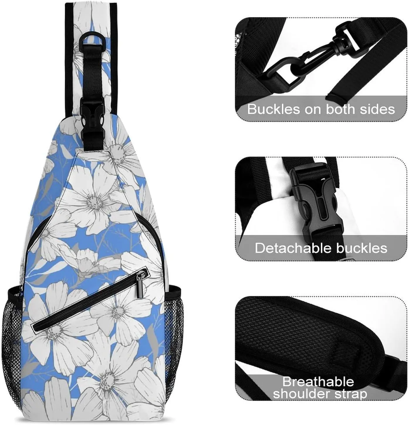 Casual Sling Backpack Floral-cosmos-flower Chest Bags Crossbody Sling Bag Travel Hiking Daypack Shoulder Bag for Women Men, 38x20cm, Style-4