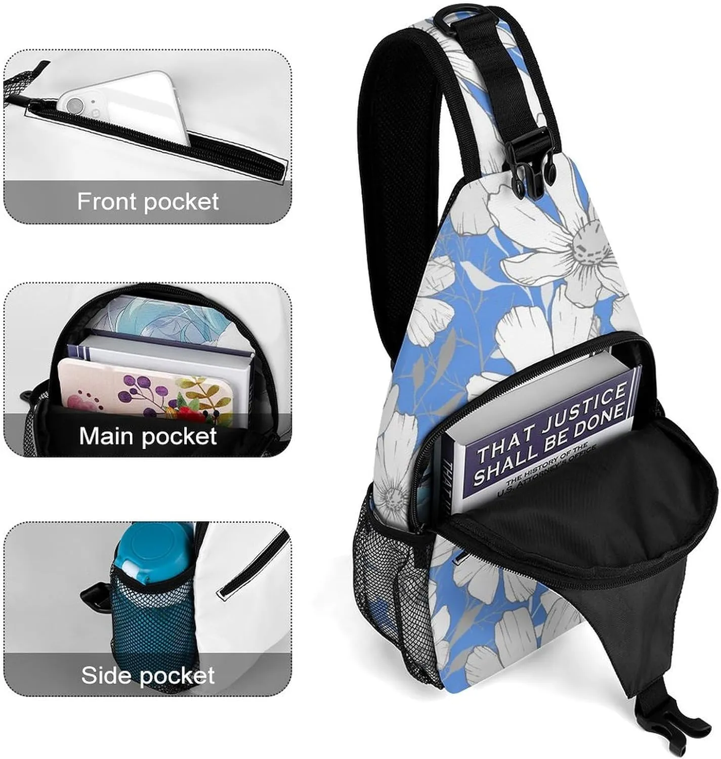 Casual Sling Backpack Floral-cosmos-flower Chest Bags Crossbody Sling Bag Travel Hiking Daypack Shoulder Bag for Women Men, 38x20cm, Style-4