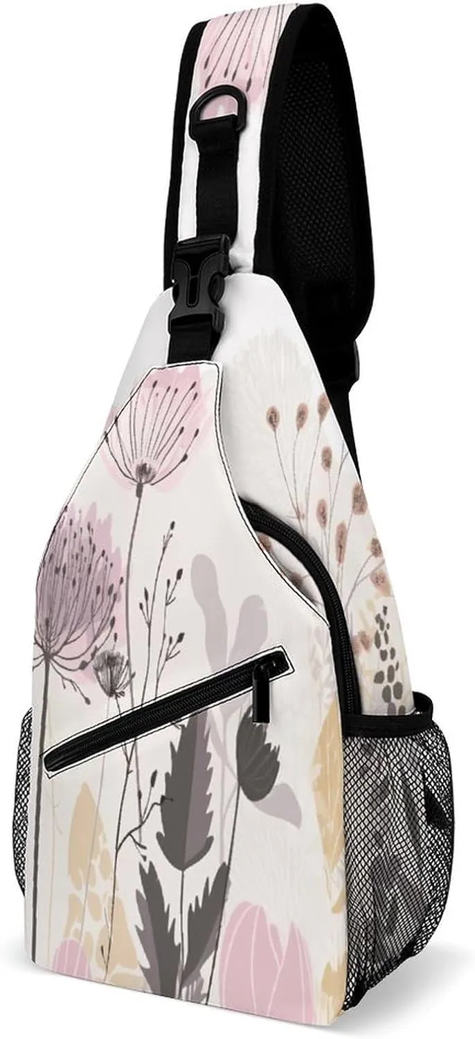 Casual Sling Backpack Floural-botanical-pattern Chest Bags Crossbody Sling Bag Travel Hiking Daypack Shoulder Bag for Women Men
