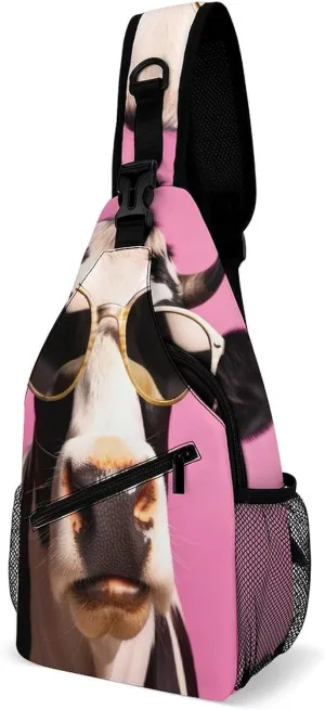 Casual Sling Backpack Funny-cow-colorful-print Chest Bags Crossbody Sling Bag Travel Hiking Daypack Shoulder Bag for Women Men