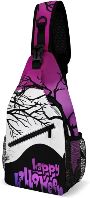 Casual Sling Backpack Halloweens-pumpkins-dark-castle-print Chest Bags Crossbody Sling Bag Travel Hiking Daypack Shoulder Bag for Women Men