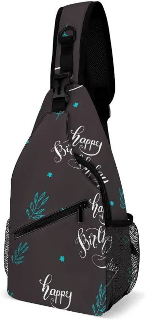 Casual Sling Backpack Happy-birthday Pattern Chest Bags Crossbody Sling Bag Travel Hiking Daypack Shoulder Bag for Women Men