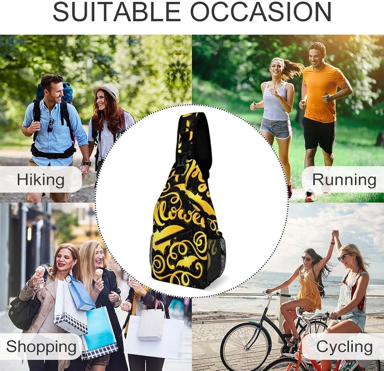 Casual Sling Backpack Happy-halloweens-texture Chest Bags Crossbody Sling Bag Travel Hiking Daypack Shoulder Bag for Women Men