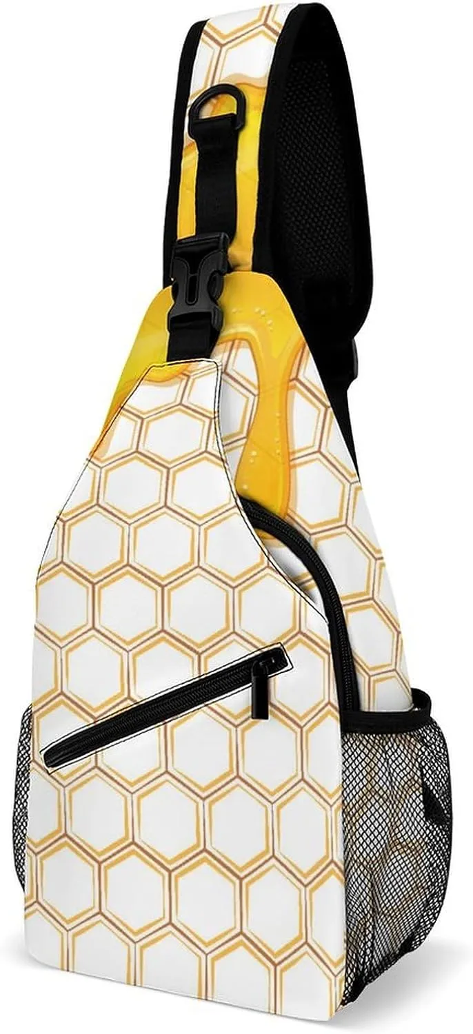 Casual Sling Backpack Honey-pattern Chest Bags Crossbody Sling Bag Travel Hiking Daypack Shoulder Bag for Women Men